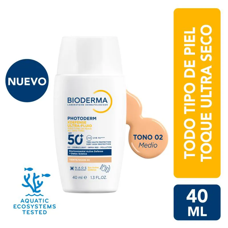 Protector Solar Bioderma Photoderm XDefense Ultra-Fluid SPF 50+ Tono 02 FRASCO 40 ML | Mejor precio en Perú desde S/95.90