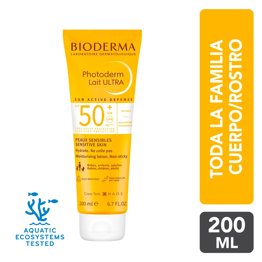 Protector Solar Bioderma Photoderm Lait Ultra Invisible SPF 50+ TUBO 200 ML | Mejor precio en Perú desde S/117.90