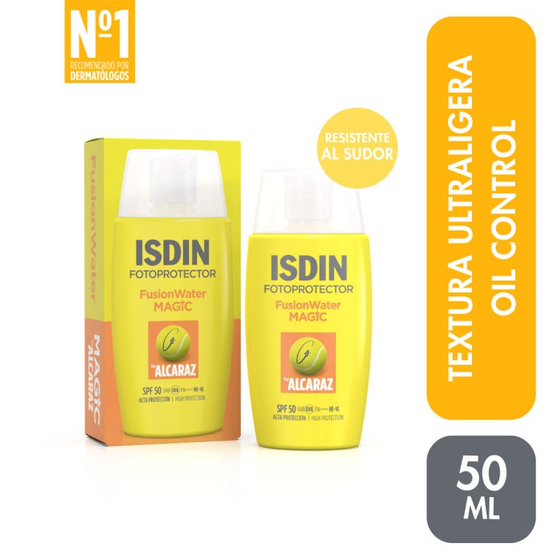 Fotoprotector Isdin Fusion Water Magic Alcaraz SPF50 FRASCO 50 ML | Mejor precio en Perú desde S/98.90