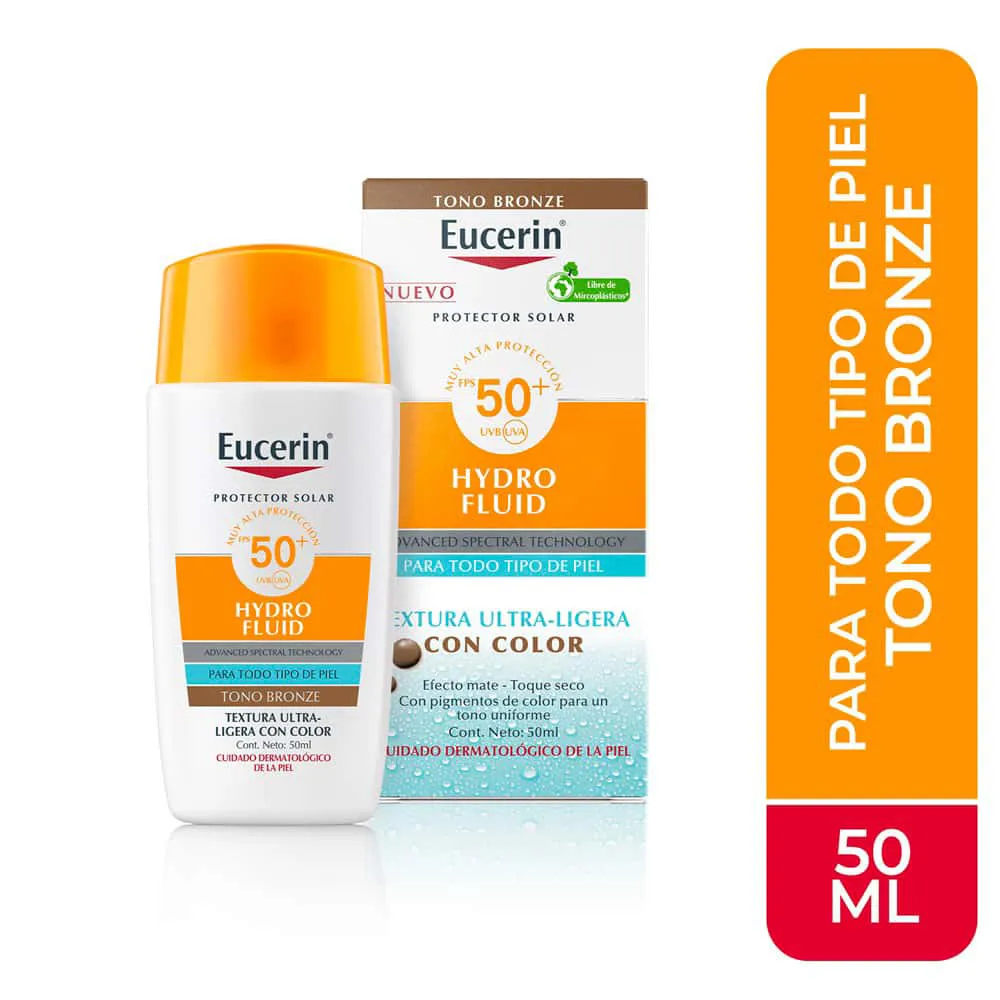 Protector Solar Facial Eucerin Hydro-Fluid Tono Bronze FPS 50+ FRASCO 50 ML | Mejor precio en Perú desde S/80.40