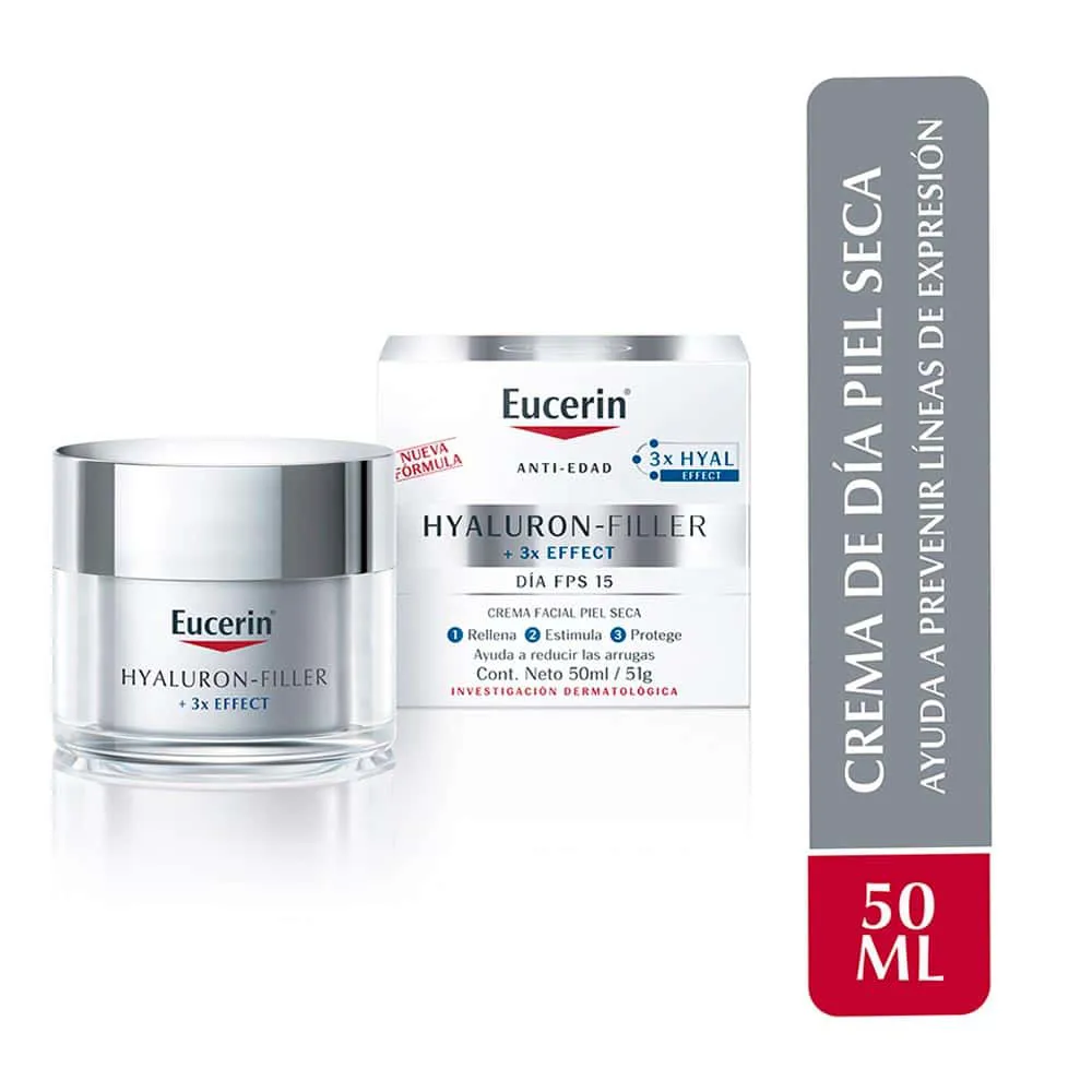 Crema Facial de Día Antiarrugas Eucerin Hyaluron Filler + 3x Effect Piel Seca POTE 50 ML | Mejor precio en Perú desde S/158.00