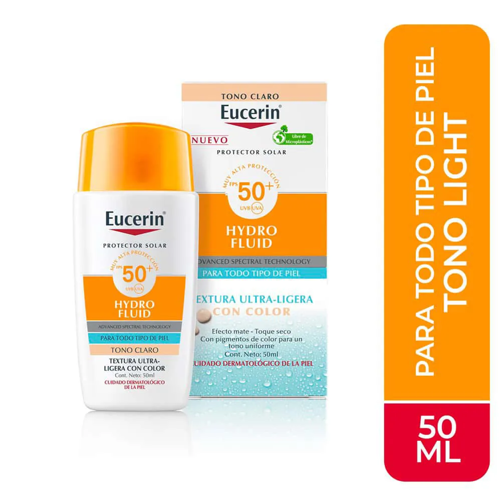Protector Solar Facial Eucerin Hydro-Fluid Tono Light FPS 50+ FRASCO 50 ML | Mejor precio en Perú desde S/80.40