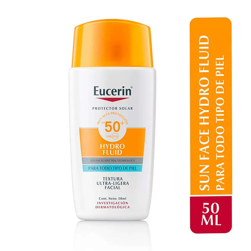 Protector Solar Facial Eucerin Hydro Fluid Textura Ultra Ligera FPS 50+ FRASCO 50 ML | Mejor precio en Perú desde S/80.40